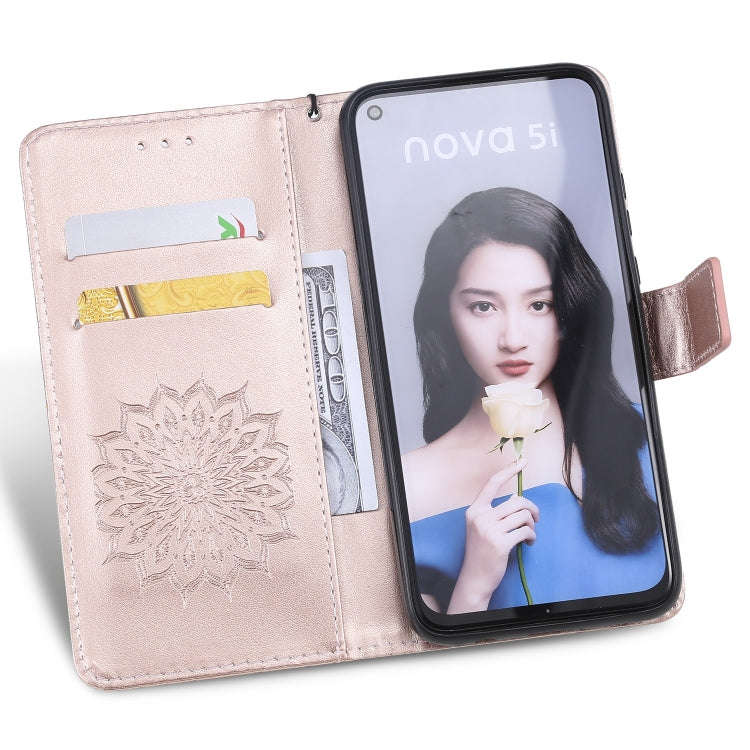 Pressed Printing Sunflower Pattern Horizontal Flip PU Leather Case for Huawei Nova 5i / P20 Lite ...