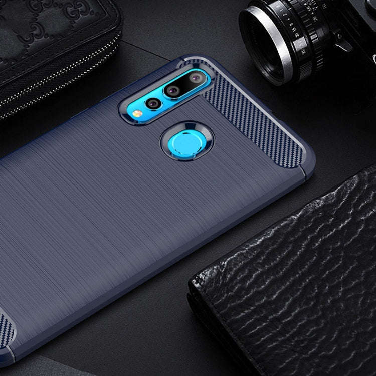 Brushed Texture Carbon Fiber Shockproof TPU Case for Huawei Nova 4 (Navy Blue)