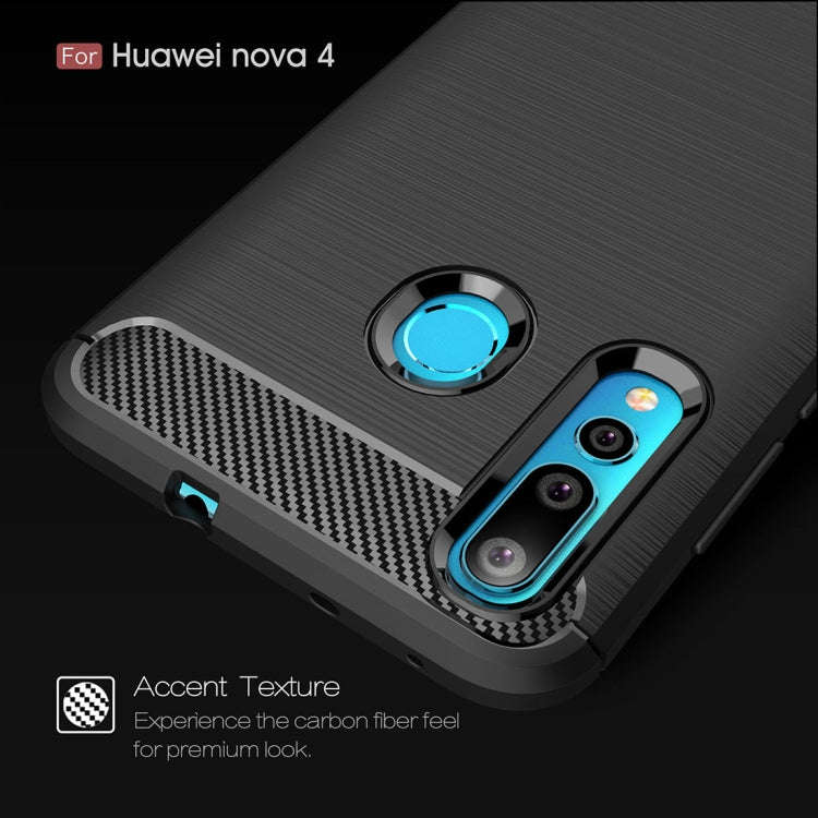 Brushed Texture Carbon Fiber Shockproof TPU Case for Huawei Nova 4 (Navy Blue)