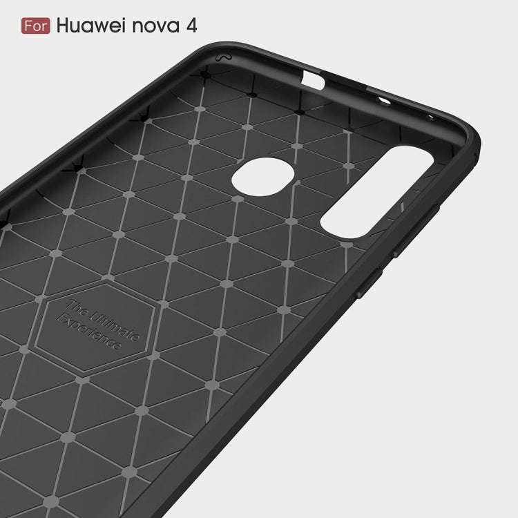Brushed Texture Carbon Fiber Shockproof TPU Case for Huawei Nova 4 (Navy Blue)
