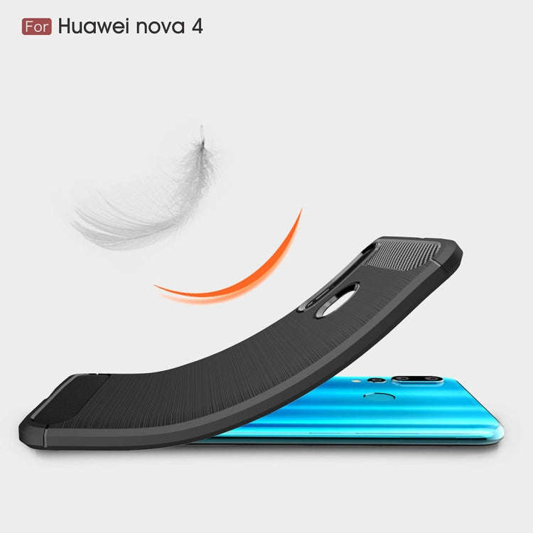 Brushed Texture Carbon Fiber Shockproof TPU Case for Huawei Nova 4 (Navy Blue)