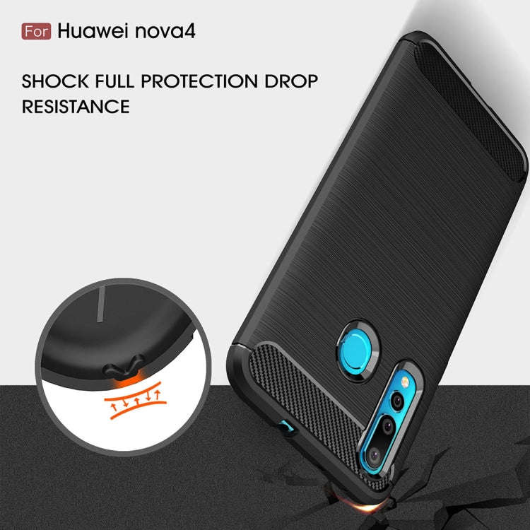 Brushed Texture Carbon Fiber Shockproof TPU Case for Huawei Nova 4 (Navy Blue)