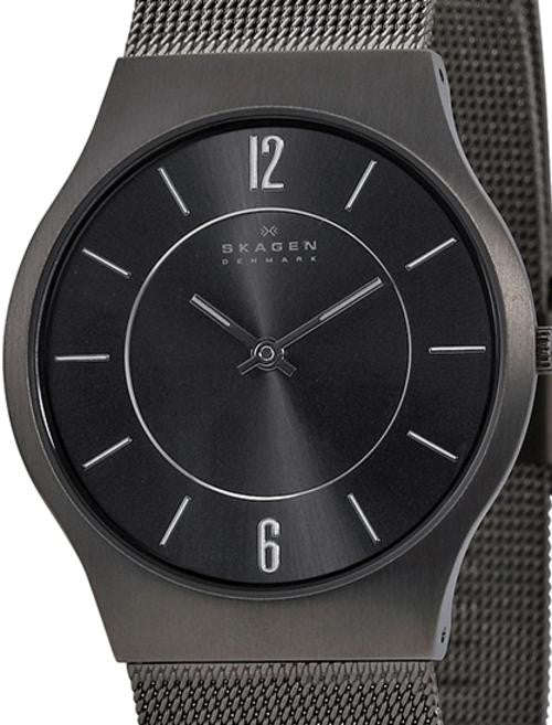 Authentic SKAGEN Denmark Ultra Slim Titanium Gunmetal Mesh Band Mens Watch