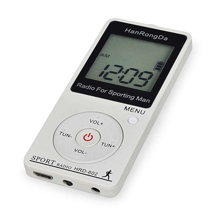 HRD-602 Digital Display FM AM Mini Sports Radio with Step Counting Function (White)