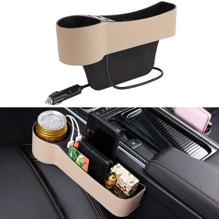 Car Multi-functional Driver Seat Console PU Leather Box Cigarette Lighter Charging Pocket Cup Hol...