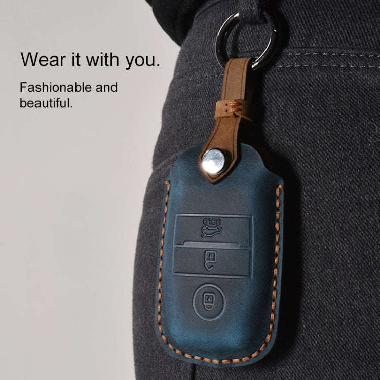 For Kia Old Style Car Cowhide Leather Key Protective Cover Key Case (Brown)