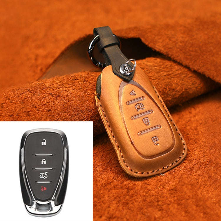 For Chevrolet Car Cowhide Leather Key Protective Cover Key Case, Four Keys Version (Brown)