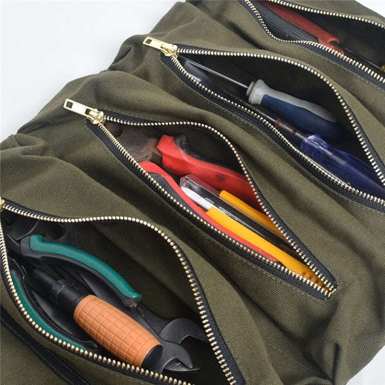 Car Auto Multi-function Canvas Storage Bag Portable Tool Bag Hanging Pocket Bag (Khaki)