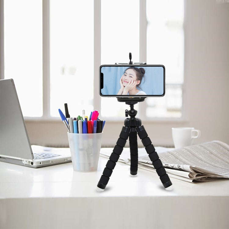 Mini Octopus Flexible Foam Tripod Holder with Phone Clamp & Remote Control(Black)