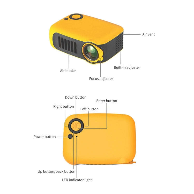 A2000 Portable Projector 800 Lumen LCD Home Theater Video Projector, Support 1080P, AU Plug (White)