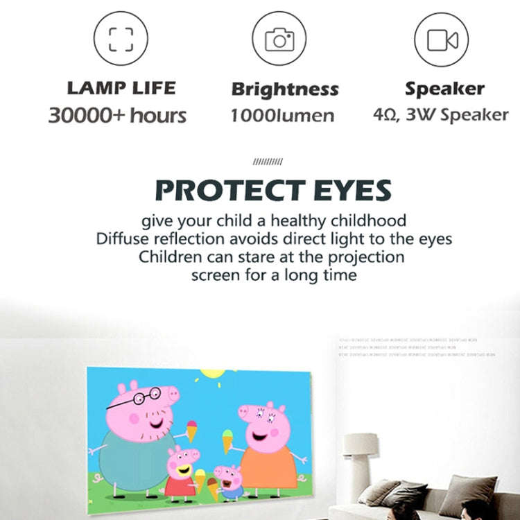 A2000 1080P Mini Portable Smart Projector Children Projector, AU Plug(Black)