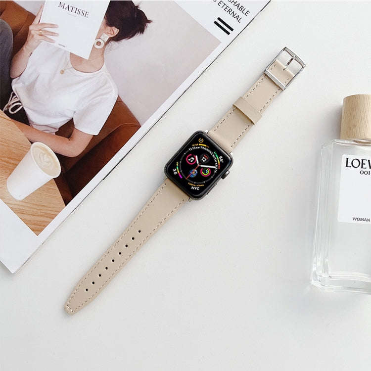 Flat Texture Leather Strap For Apple Watch Series 9&8&7 41mm / SE 3&SE 2&6&SE&5&4 40mm / 3&2&1 38...