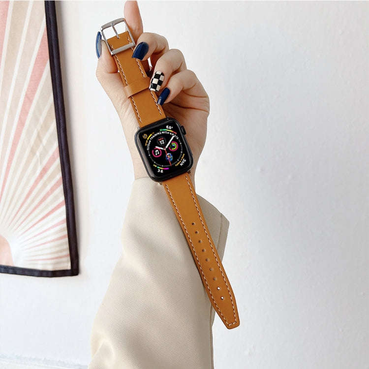Flat Texture Leather Strap For Apple Watch Series 9&8&7 41mm / SE 3&SE 2&6&SE&5&4 40mm / 3&2&1 38...