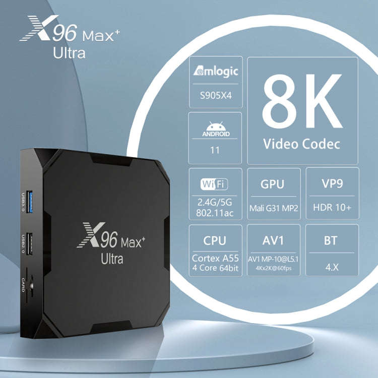 X96 Max+ Ultra 4GB+64GB Amlogic S905X4 8K Smart TV BOX Android 11.0 Media Player, Plug Type:AU Plug