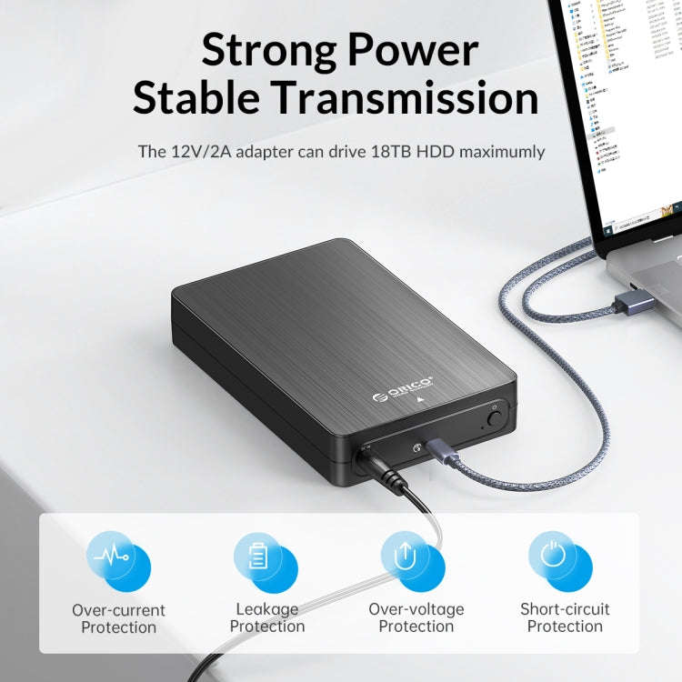 ORICO HM35C3 3.5 inch USB3.1 Gen1 Type-C Hard Drive Enclosure, Plug:UK Plug(Black)
