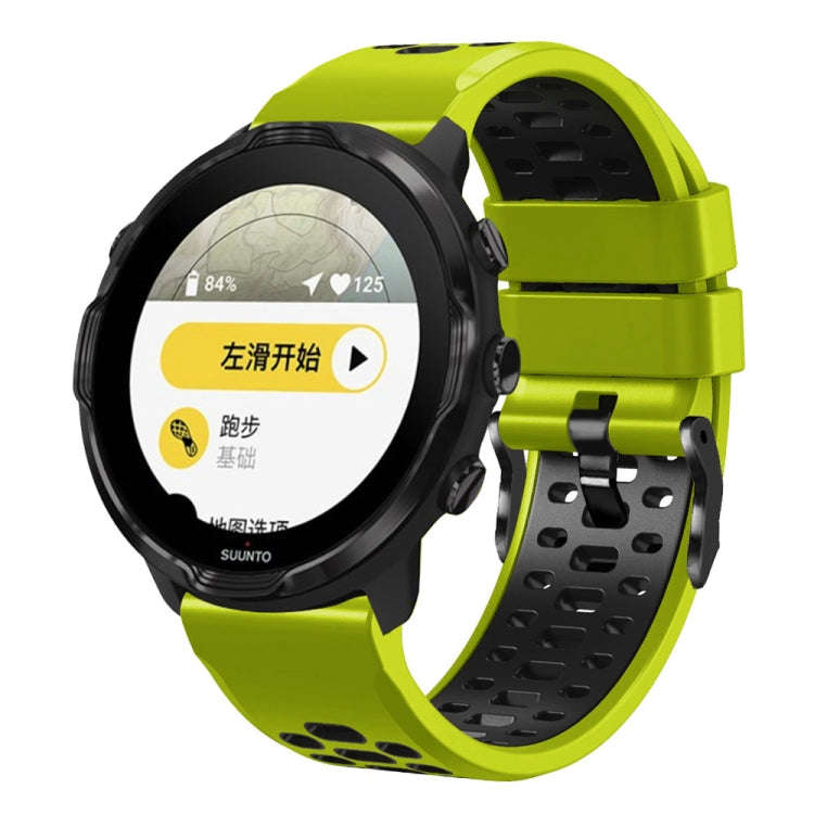 For Suunto 7 Three Rows Holes Silicone Watch Band(Lime Green Black)
