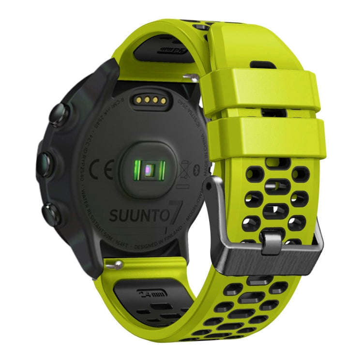 For Suunto 7 Three Rows Holes Silicone Watch Band(Lime Green Black)