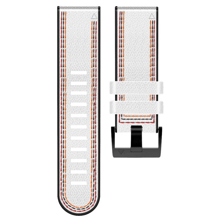 For Garmin Fenix 7X Tricolor Stitching Silicone Leather Watch Band(White)
