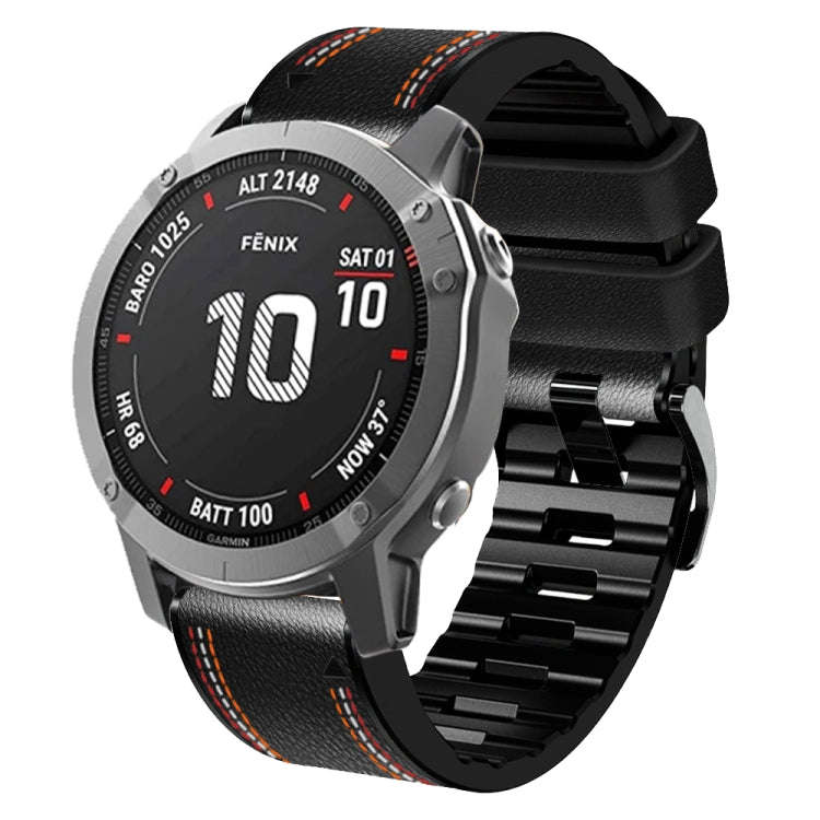 For Garmin Fenix 7X Tricolor Stitching Silicone Leather Watch Band(Black)