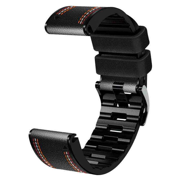 For Garmin Fenix 7X Tricolor Stitching Silicone Leather Watch Band(Black)