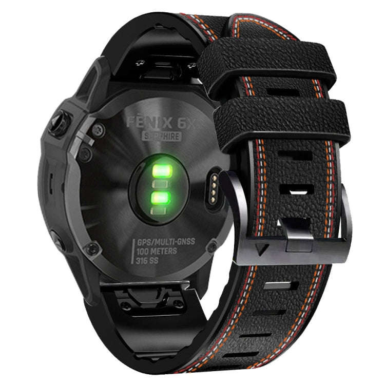 For Garmin Fenix 7X Tricolor Stitching Silicone Leather Watch Band(Black)