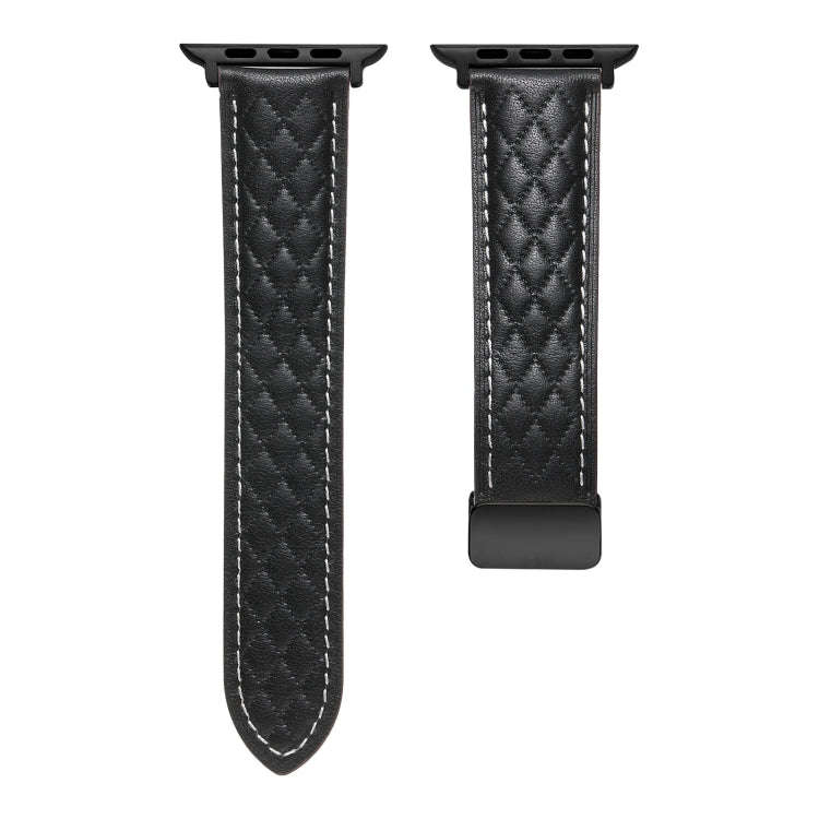 For Apple Watch 7 41mm Folding Buckle Rhombus Leather Watch Band(Black)