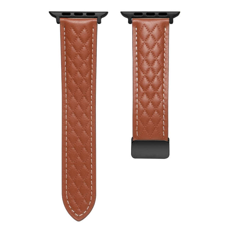For Apple Watch 7 41mm Folding Buckle Rhombus Leather Watch Band(Brown)