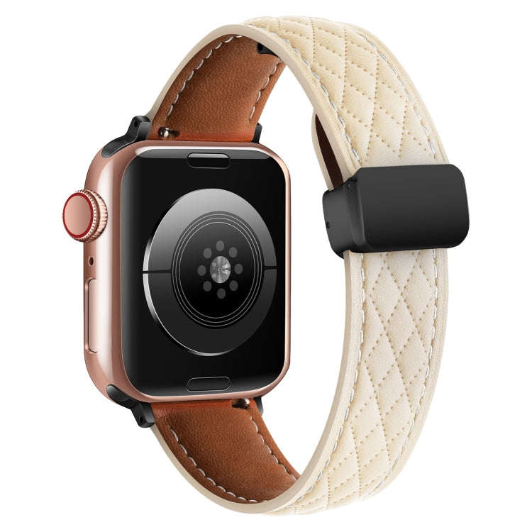 For Apple Watch 6 40mm Folding Buckle Rhombus Leather Watch Band(Starlight)