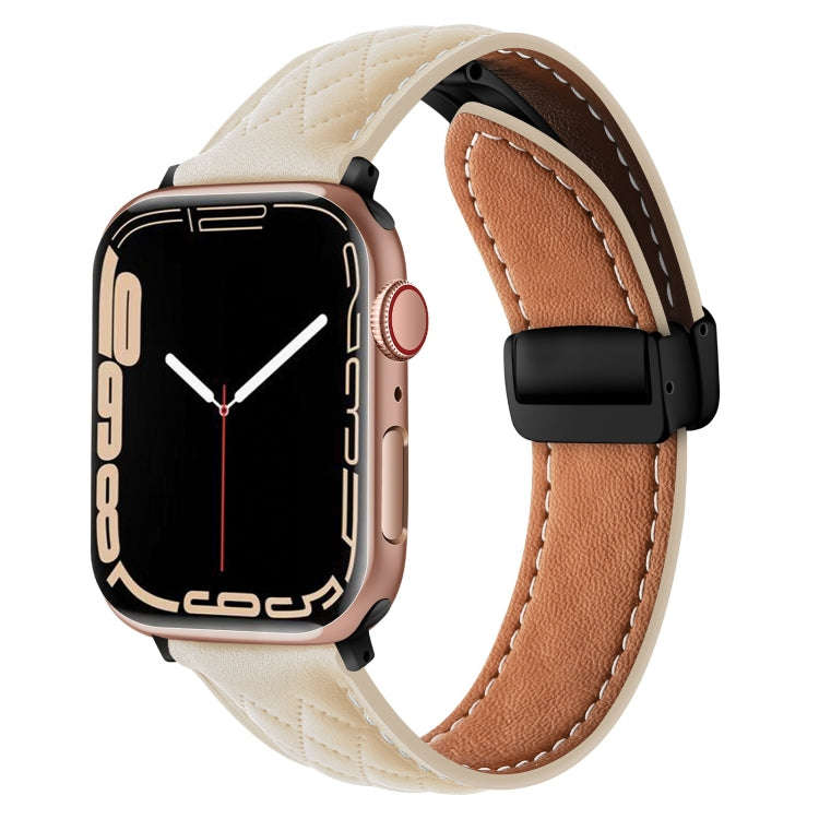 For Apple Watch 6 44mm Folding Buckle Rhombus Leather Watch Band(Starlight)