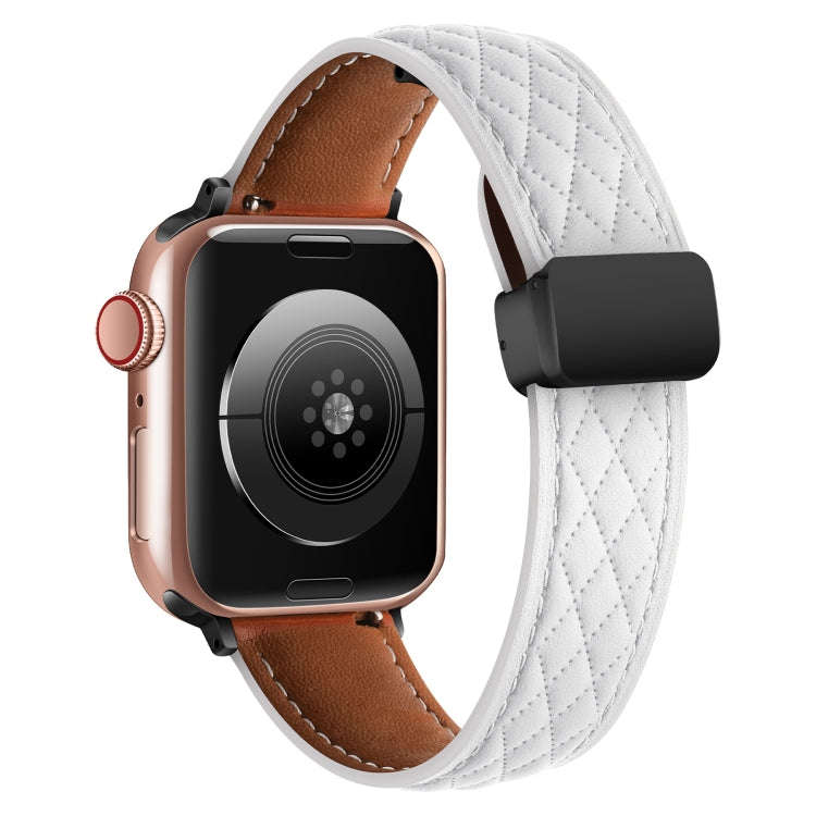 For Apple Watch 6 44mm Folding Buckle Rhombus Leather Watch Band(White)