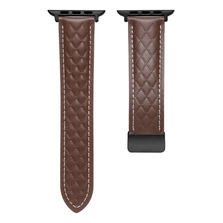For Apple Watch 3 38mm Folding Buckle Rhombus Leather Watch Band(Coffee)