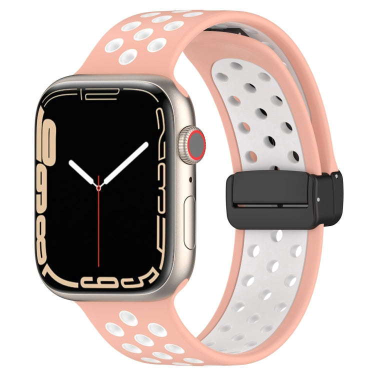 For Apple Watch 7 41mm Magnetic Buckle Silicone Watch Band(Pink White)