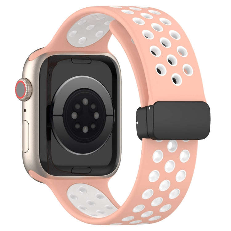 For Apple Watch 7 41mm Magnetic Buckle Silicone Watch Band(Pink White)