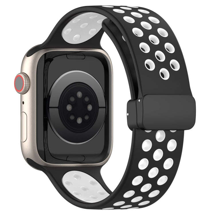 For Apple Watch 7 41mm Magnetic Buckle Silicone Watch Band(Black White)