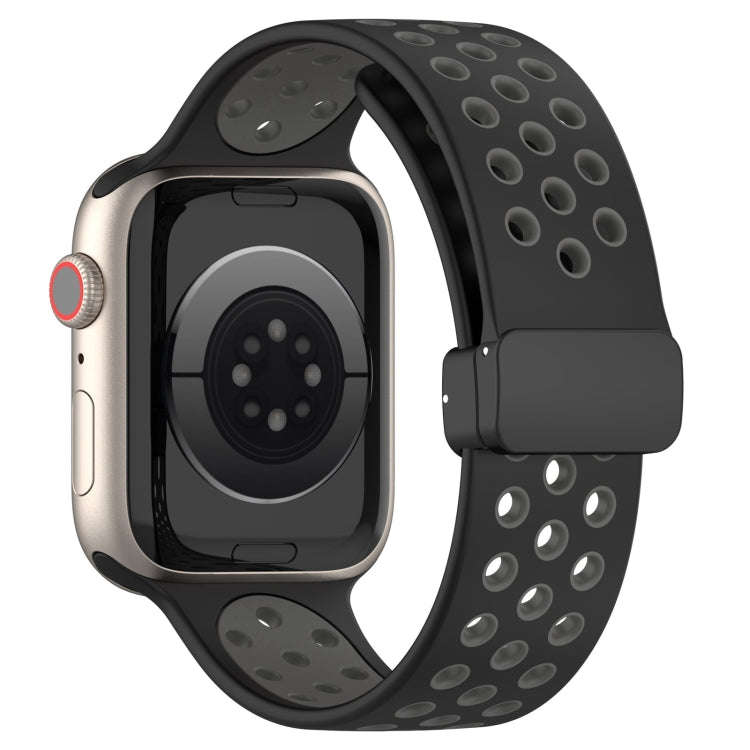 For Apple Watch 7 41mm Magnetic Buckle Silicone Watch Band(Black Grey)
