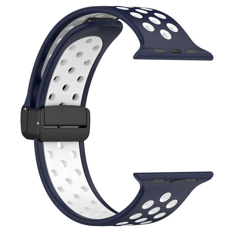 For Apple Watch 7 45mm Magnetic Buckle Silicone Watch Band(Navy White)