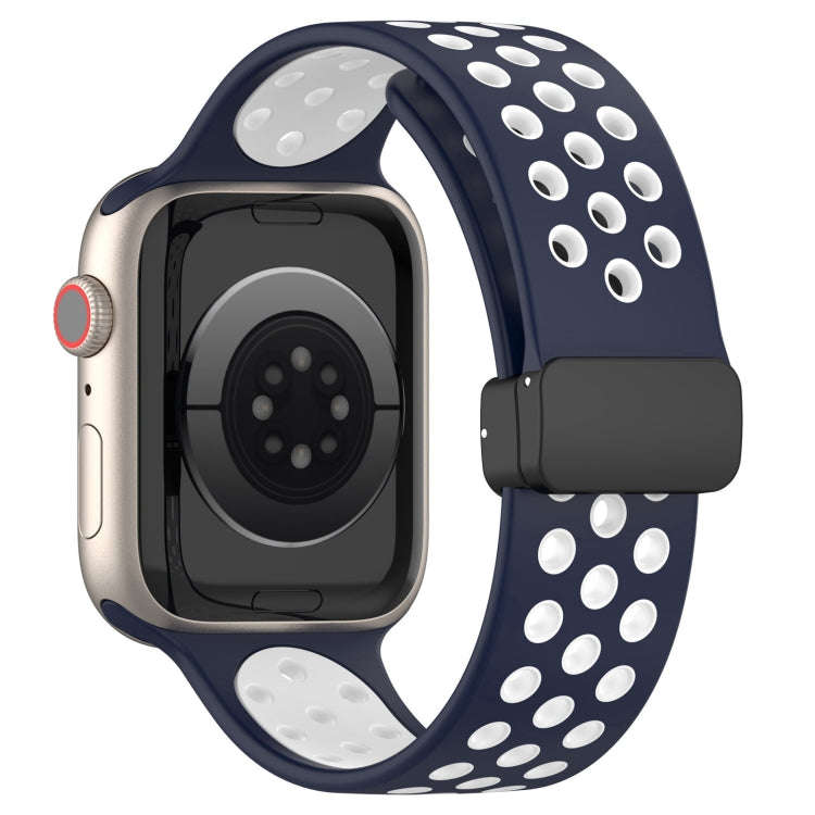 For Apple Watch 7 45mm Magnetic Buckle Silicone Watch Band(Navy White)