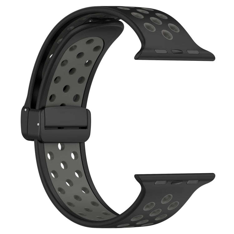 For Apple Watch 7 45mm Magnetic Buckle Silicone Watch Band(Black Grey)