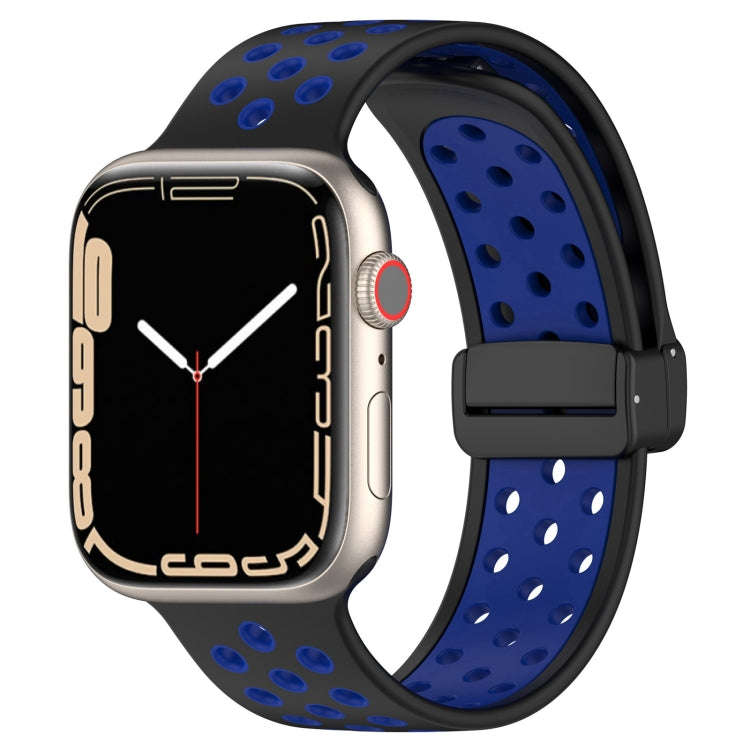 For Apple Watch 7 45mm Magnetic Buckle Silicone Watch Band(Black Blue)