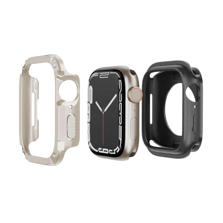 For Apple Watch Series 9 / 8 / 7 41mm 2-in-1 PC Hybrid TPU Armor Watch Case(Starlight)