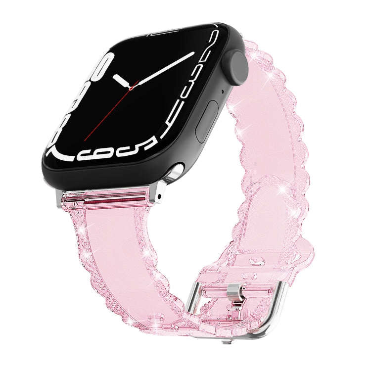 For Apple Watch Series 7 41mm Diamond Texture Lace Clear TPU Watch Band(Red)