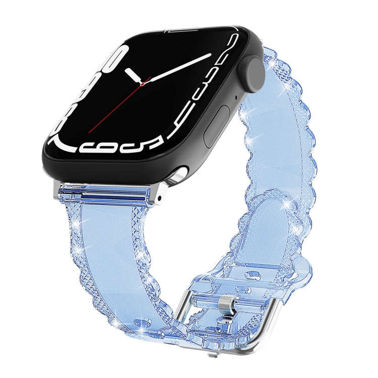 For Apple Watch Series 7 45mm Diamond Texture Lace Clear TPU Watch Band(Blue)
