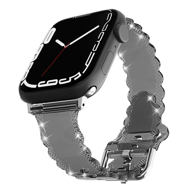 For Apple Watch Series 6 44mm Diamond Texture Lace Clear TPU Watch Band(Black)
