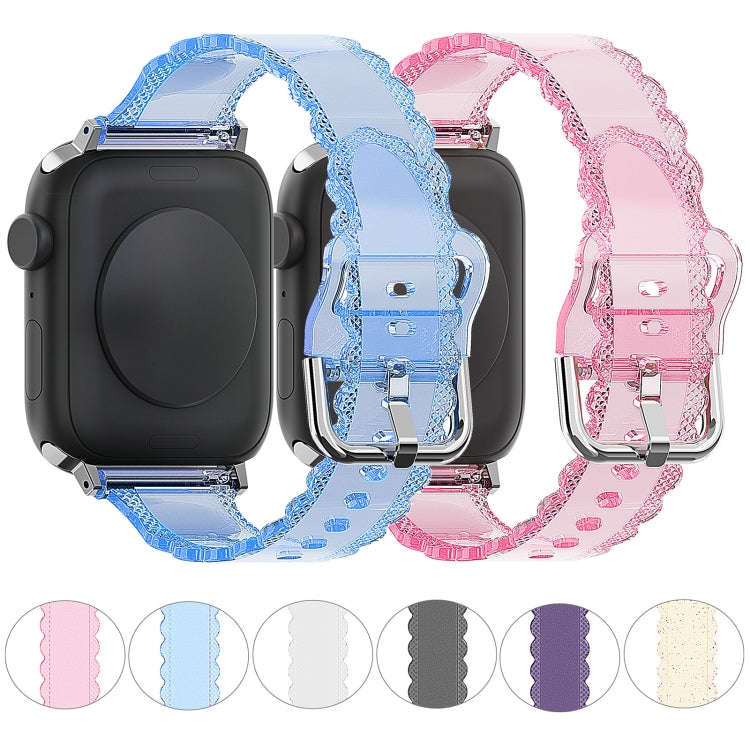 For Apple Watch Series 7 41mm Diamond Texture Lace Clear TPU Watch Band(Red)