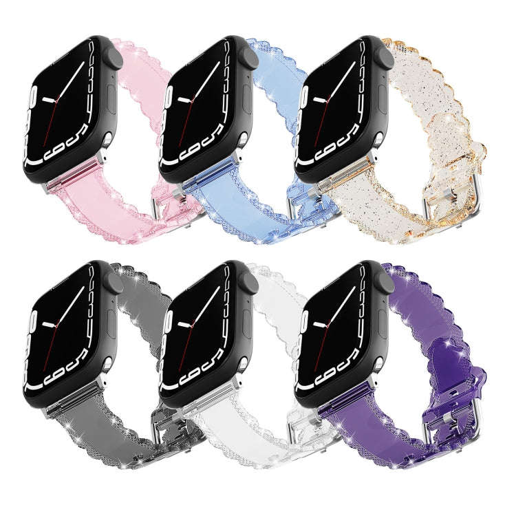 For Apple Watch Series 7 45mm Diamond Texture Lace Clear TPU Watch Band(Red)
