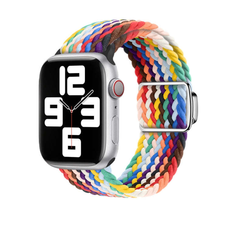 For Apple Watch Series 7 45mm Nylon Loop Magnetic Buckle Watch Band(Official Rainbow)