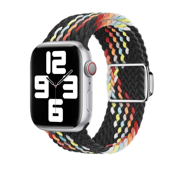 For Apple Watch Series 6 44mm Nylon Loop Magnetic Buckle Watch Band(Black Rainbow)