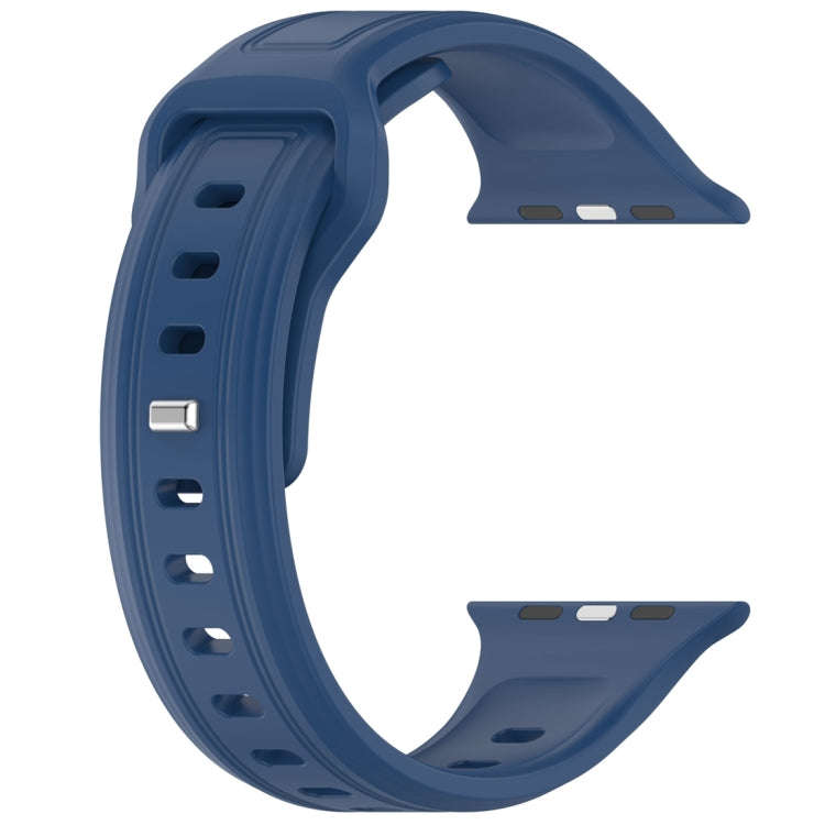 For Apple Watch 6 44mm Square Buckle Silicone Watch Band(Dark Blue)