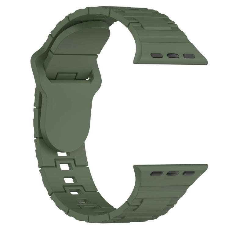 For Apple Watch 7 41mm Square Buckle Armor Style Silicone Watch Band(Dark Green)