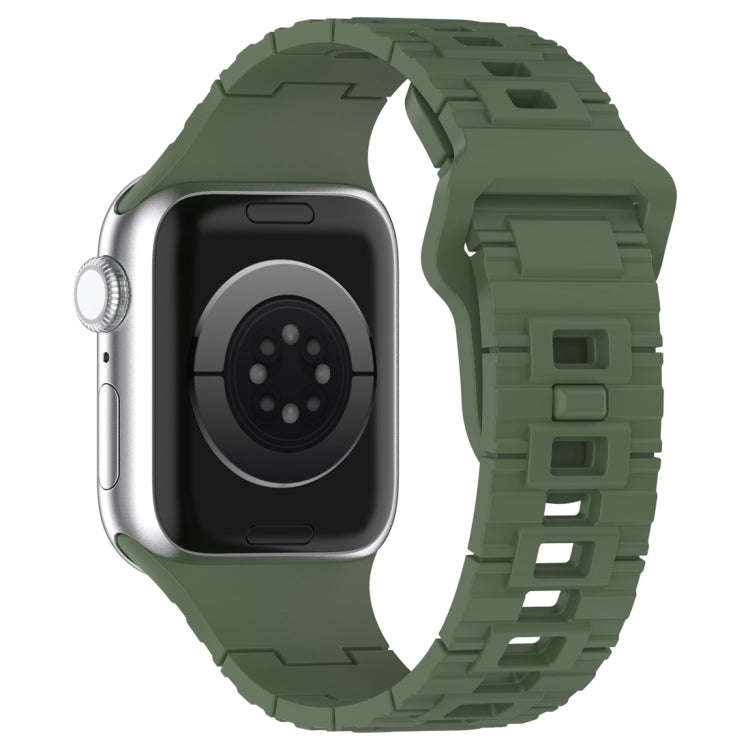 For Apple Watch 7 45mm Square Buckle Armor Style Silicone Watch Band(Dark Green)